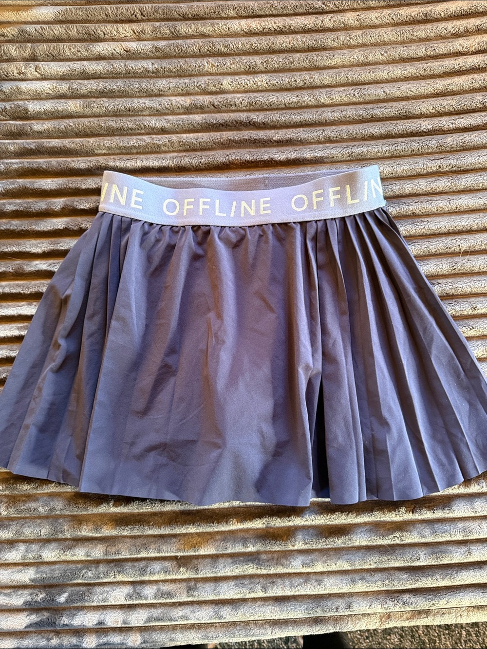 aerie Gray Pleated Skater Mini Skirt with 'OFFLINE' Elastic Waistband